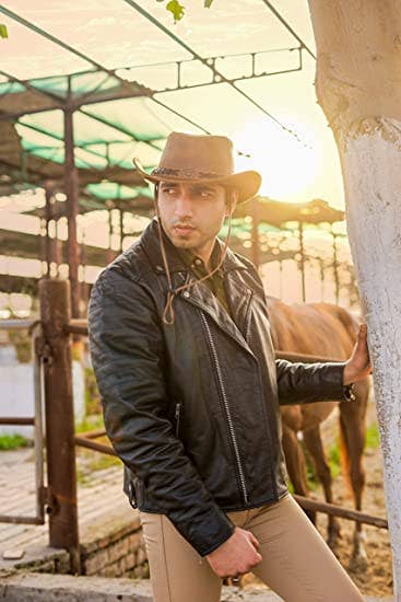 Brown Shapeable Western Leather Outback Cowboy Hat: Unisex, Size: Medium