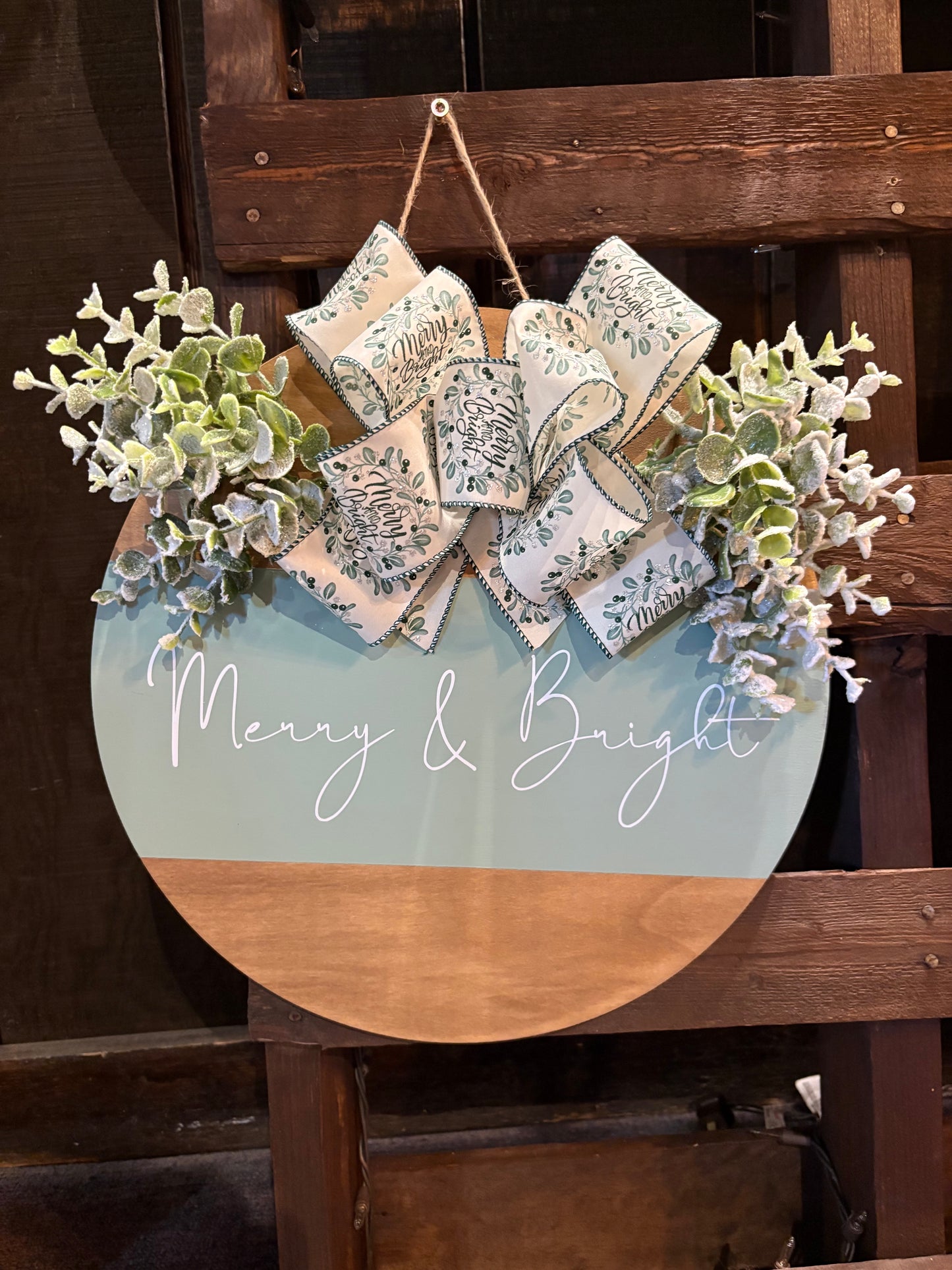 Festive Rustic Circular Wooden Front Door Signs