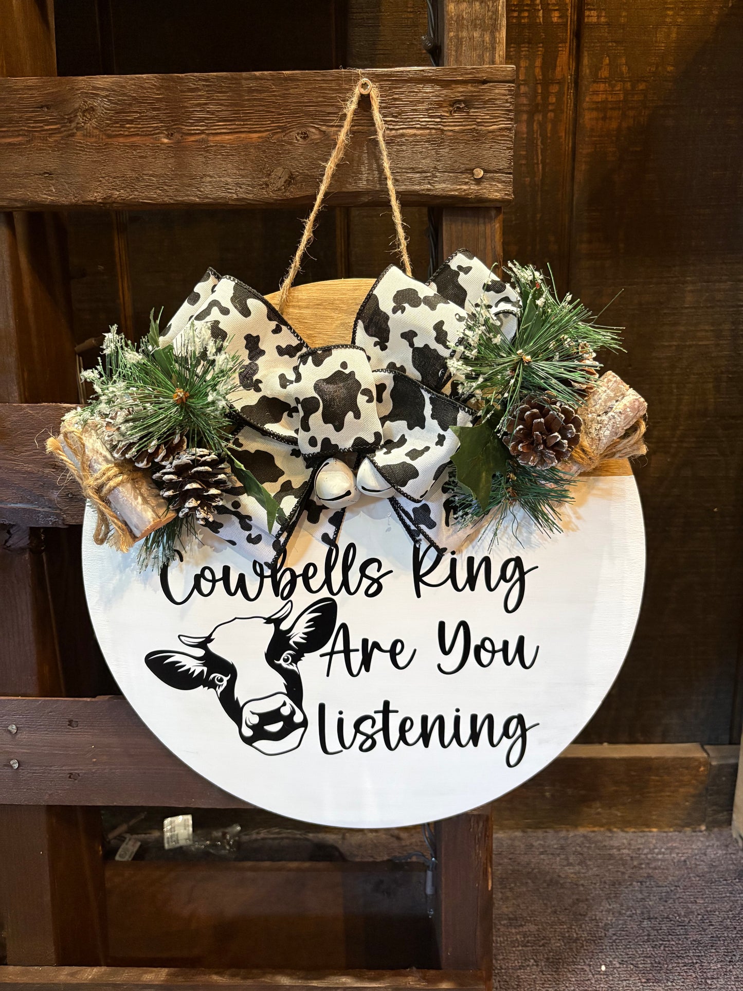 Festive Rustic Circular Wooden Front Door Signs