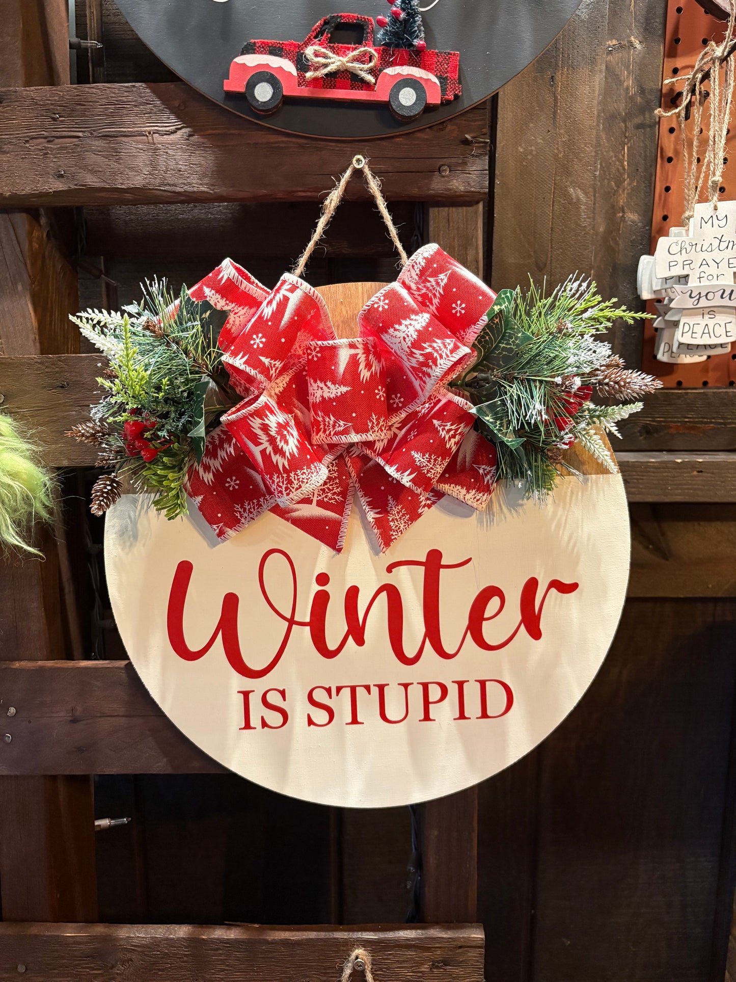 Festive Rustic Circular Wooden Front Door Signs