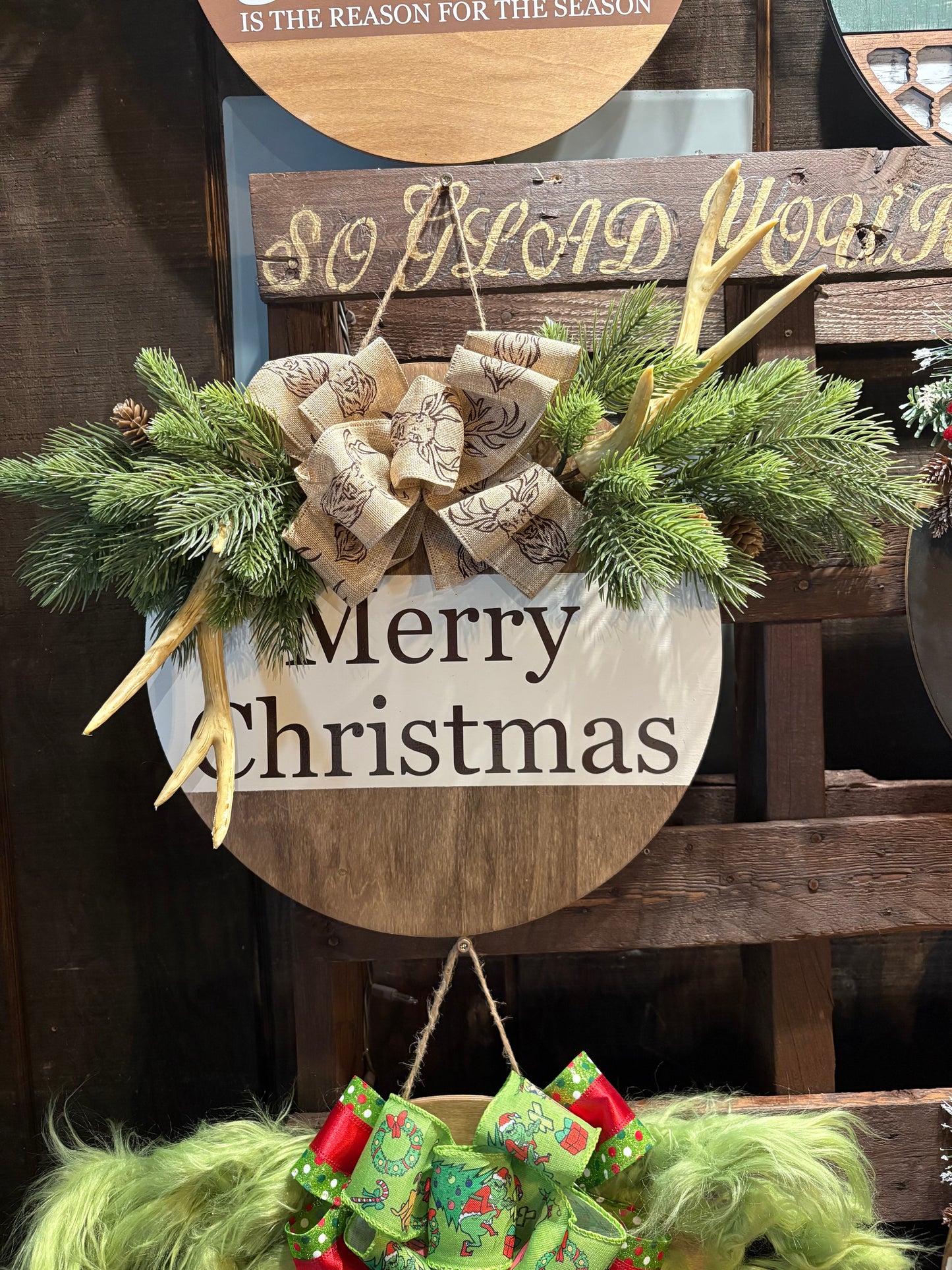 Festive Rustic Circular Wooden Front Door Signs