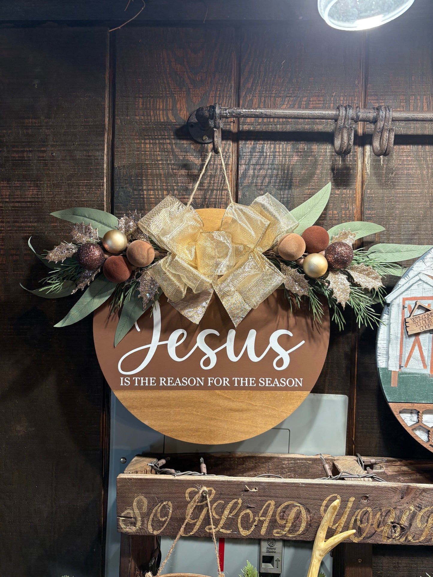 Festive Rustic Circular Wooden Front Door Signs