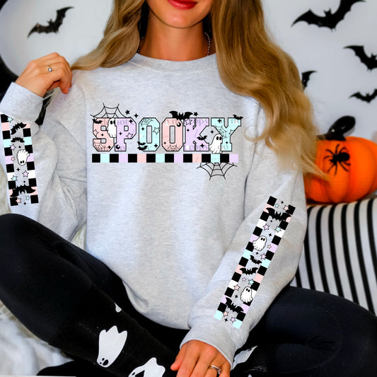 SPOOKY - FRONT & DOUBLE SLEEVE DESIGN CREWNECK SWEATSHIRT