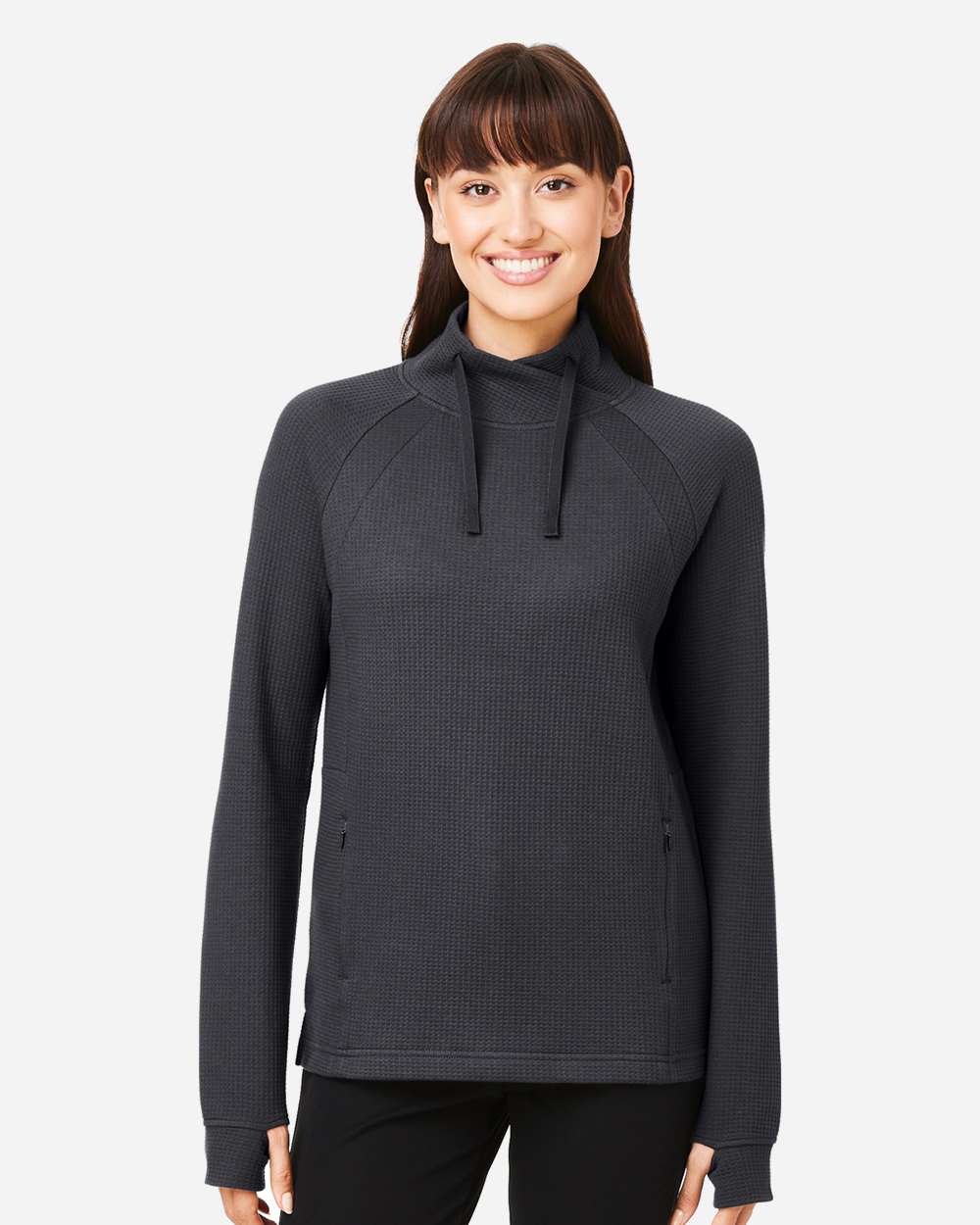 Women's Rhythm Waffle Cross-Neck Pullover - Carbon Gray