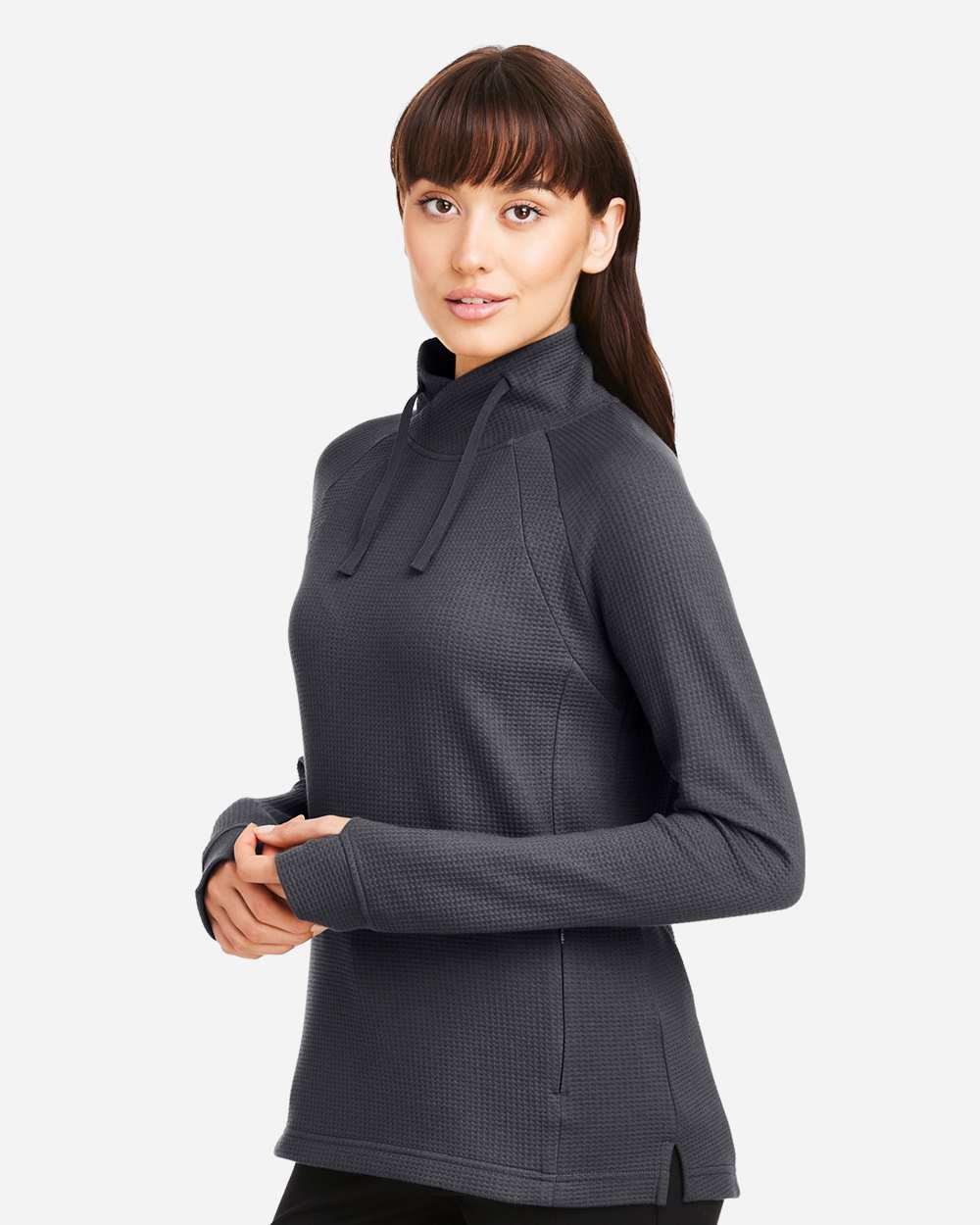 Women's Rhythm Waffle Cross-Neck Pullover - Carbon Gray
