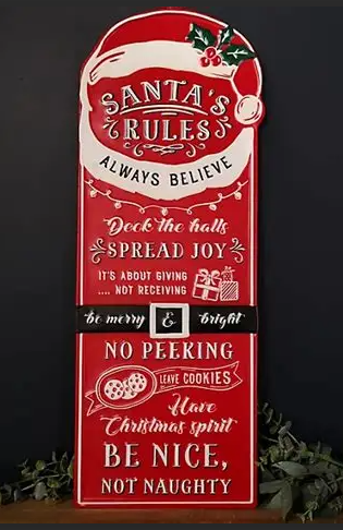 Santa's Rules Sign:  Red