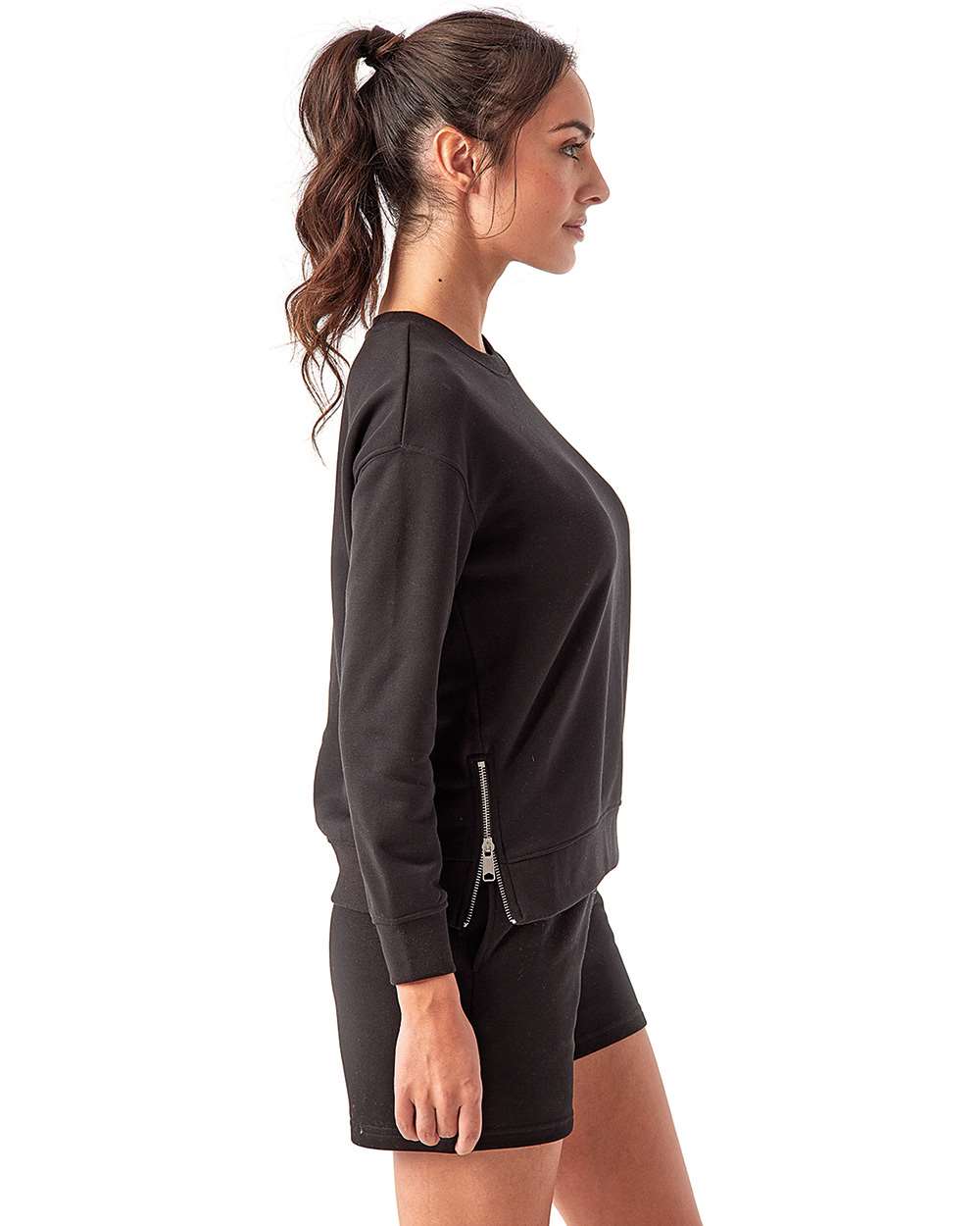 Women's Billie Side-Zip Crewneck Sweatshirt - Black