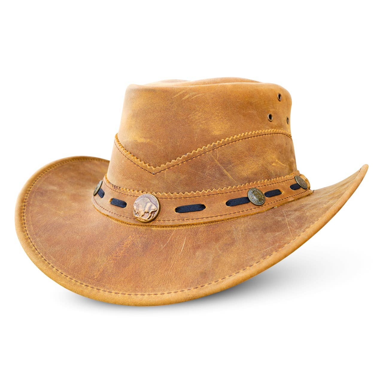 Brown Shapeable Western Leather Outback Cowboy Hat: Unisex, Size: Large