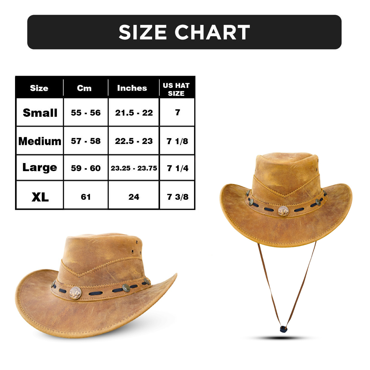 Brown Shapeable Western Leather Outback Cowboy Hat: Unisex, Size: Large