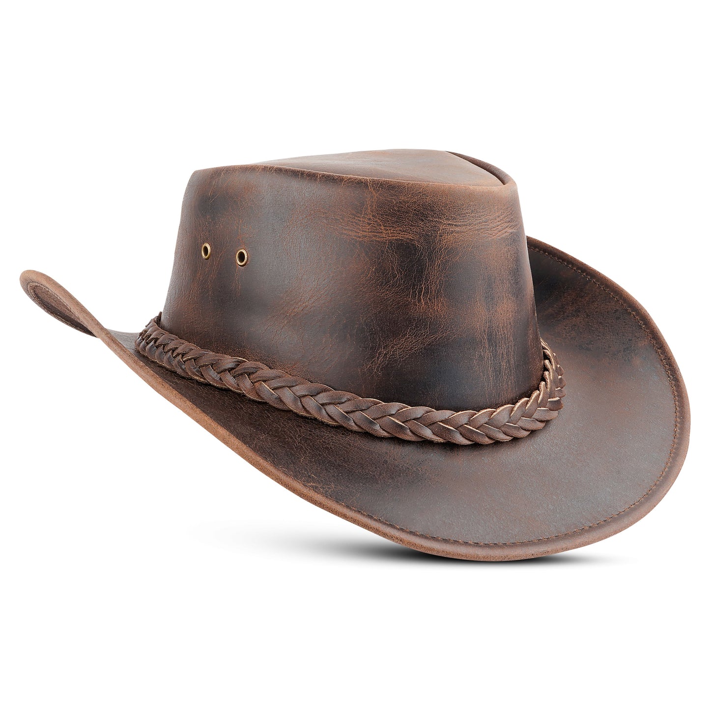 Brown Western Leather Outback Cowboy Hat: Unisex, Size: Extra Large