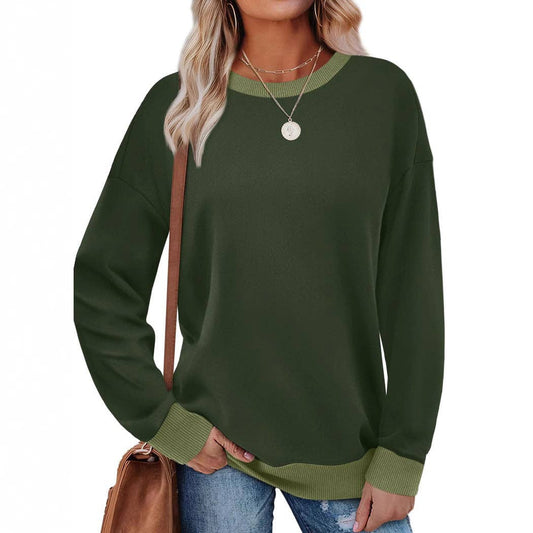 Colorblock Crewneck Pullover Sweatshirt for Women: Green / L
