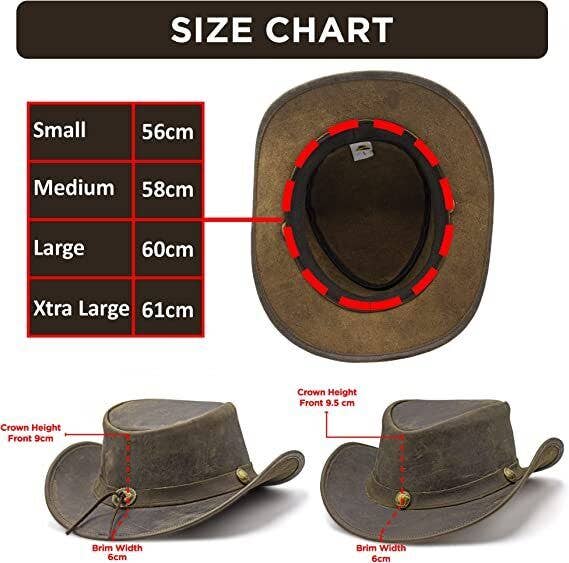 Shapeable Brown Western Durable Leather Outback Cowboy Hat: Unisex, Size: Large