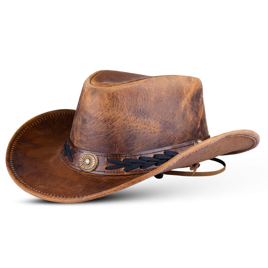 Shapeable Western Brown Leather Outback Cowboy Hat: Unisex, Size: Small