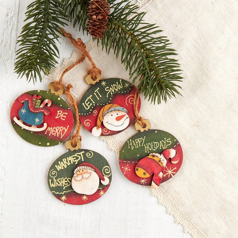 Rustic and Whimsical Wood Christmas Ornament w/ Jute Hanger