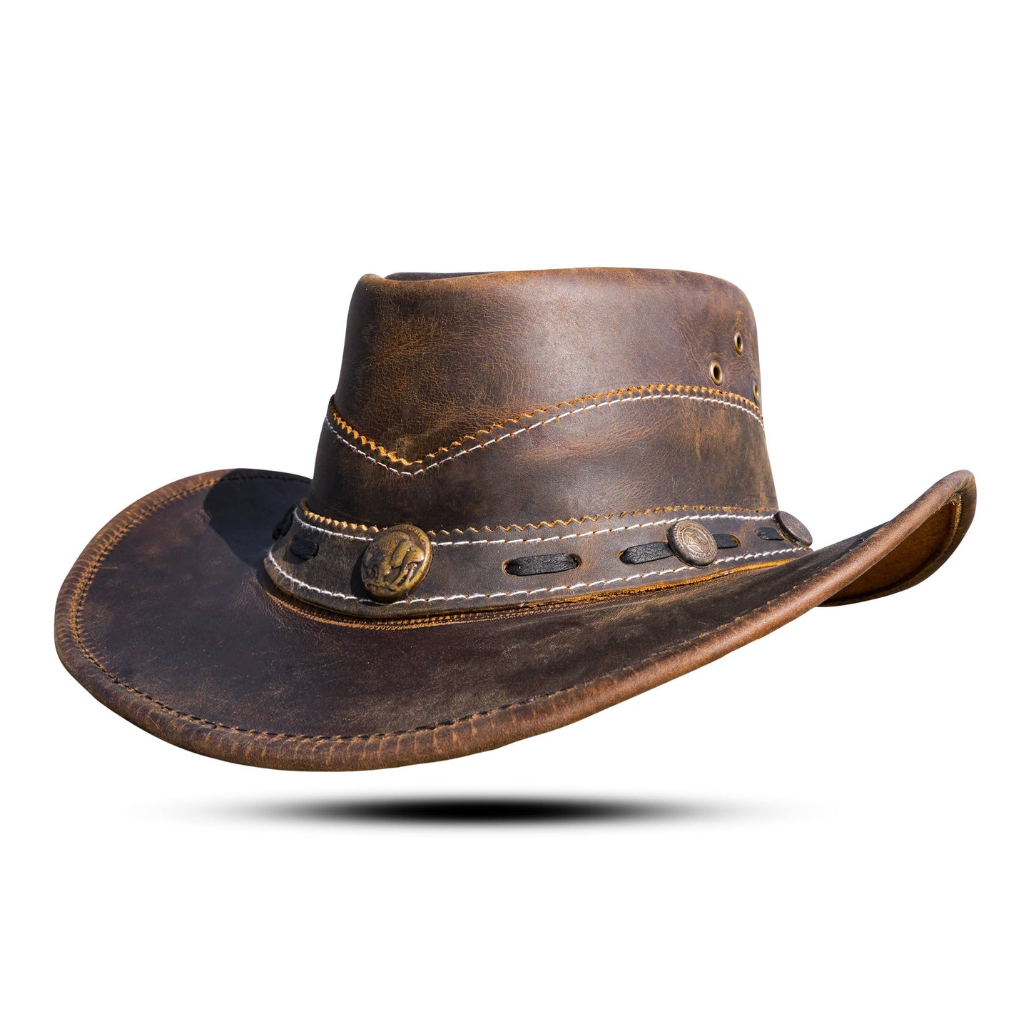 Brown Shapeable Western Leather Outback Cowboy Hat: Unisex, Size: XL