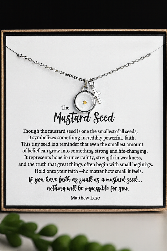 Mustard Seed Faith Necklace, Christian Encouragement Jewelry: Silver / Necklace & Card Only