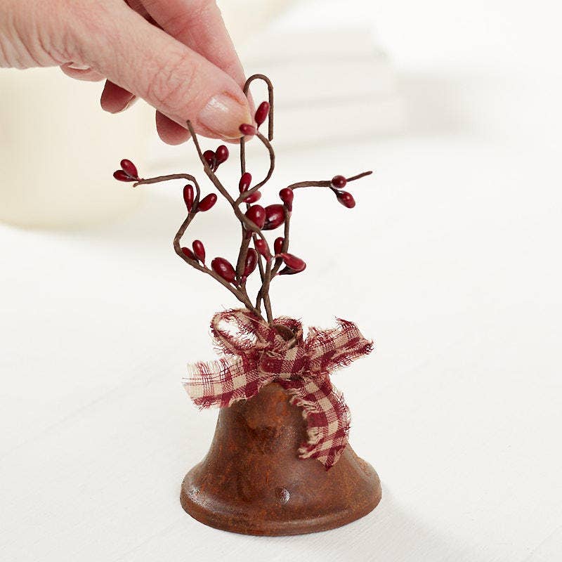 2-1/2" Pre-Decorated Rusty Tin Bell with Pip Berries