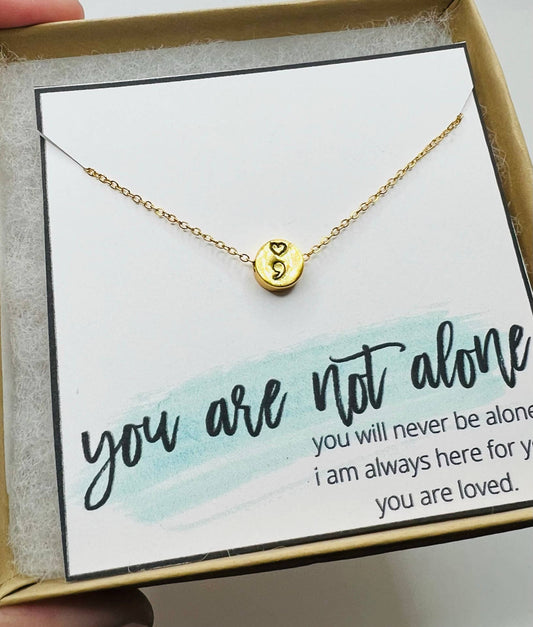 Mental Health Awareness, Semicolon Necklace: Gold / Necklace & Card Only