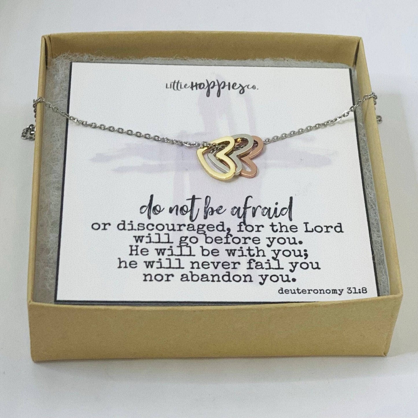 Deuteronomy 31 8 necklace: Silver/Necklace & Card Only