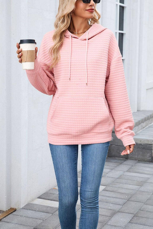 Pink Textured Oversized Hoodie with Front Pocket for Women: Pink / M
