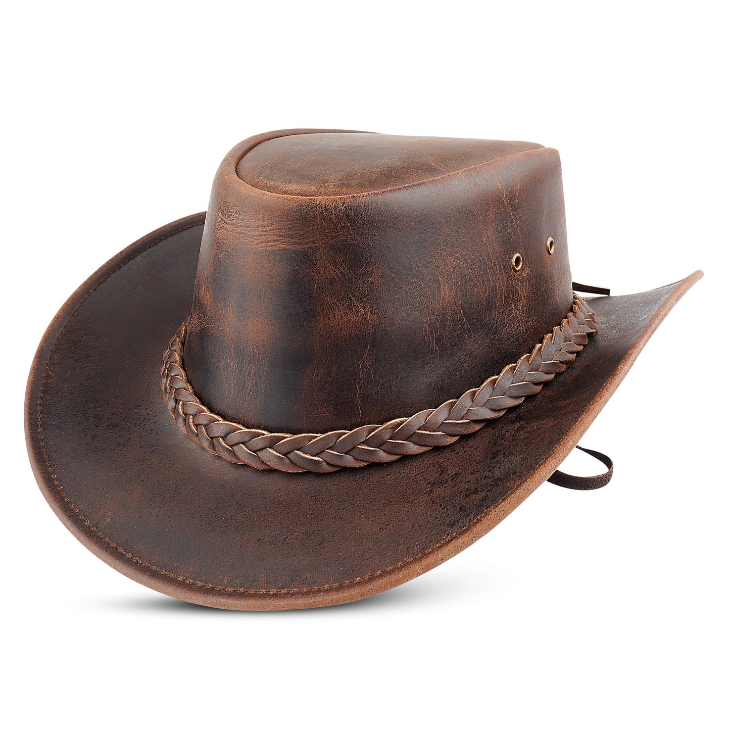 Brown Western Leather Outback Cowboy Hat: Unisex, Size: Extra Large
