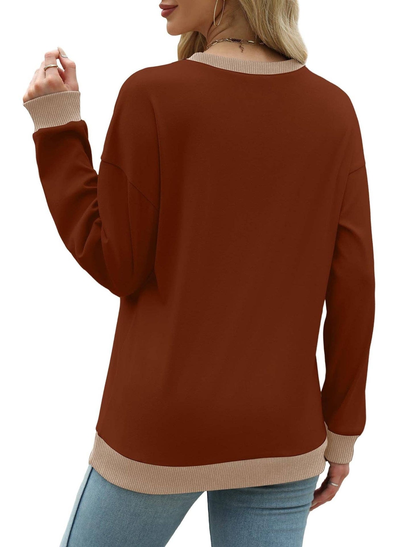 Colorblock Crewneck Pullover Sweatshirt for Women: Green / XL