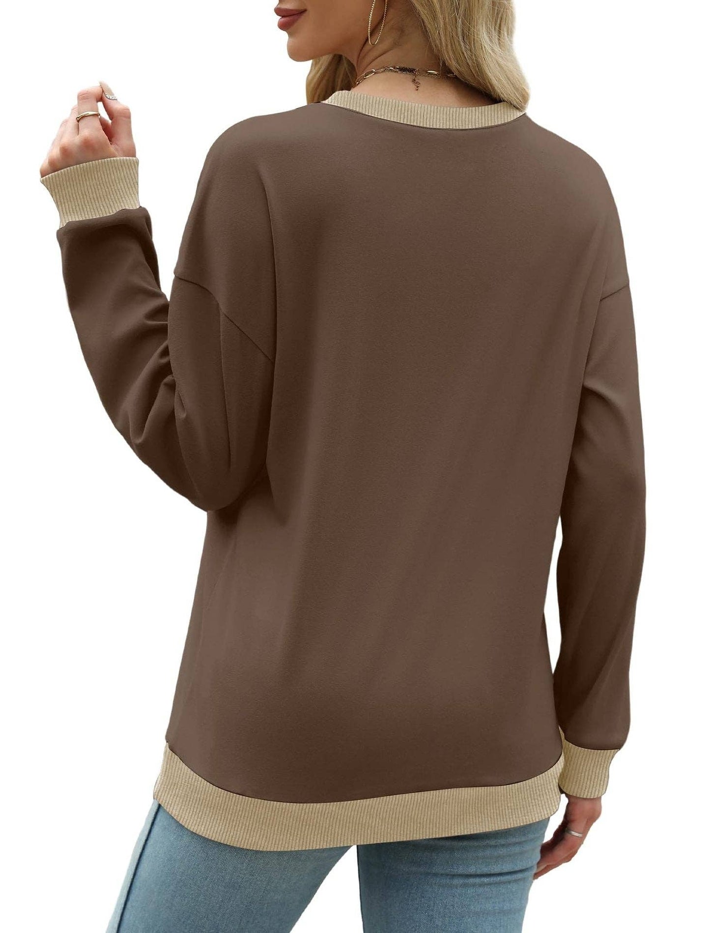 Colorblock Crewneck Pullover Sweatshirt for Women: Green / L