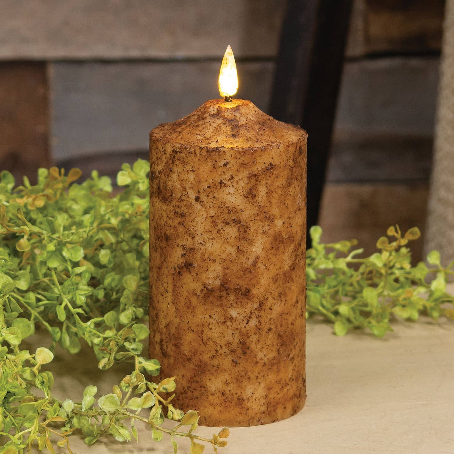 Burnt Ivory Flicker Flame Timer Cake Pillar, 6"