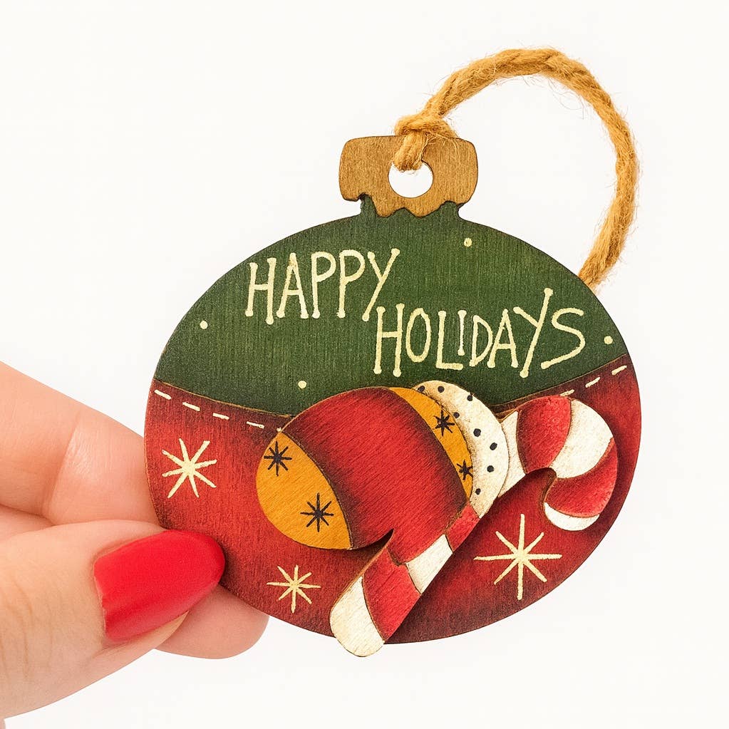 Rustic and Whimsical Wood Christmas Ornament w/ Jute Hanger
