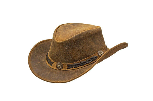 Brown Shapeable Western Leather Outback Cowboy Hat: Unisex, Size: Medium