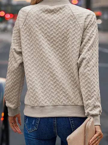 Textured Raglan Sleeve Pullover Sweatshirt: Beige / S