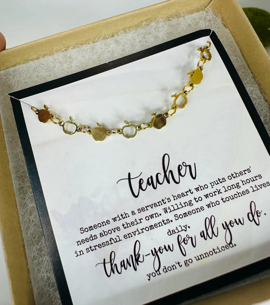 Teacher Gift, Apple Bracelet: Bracelet & Card Only