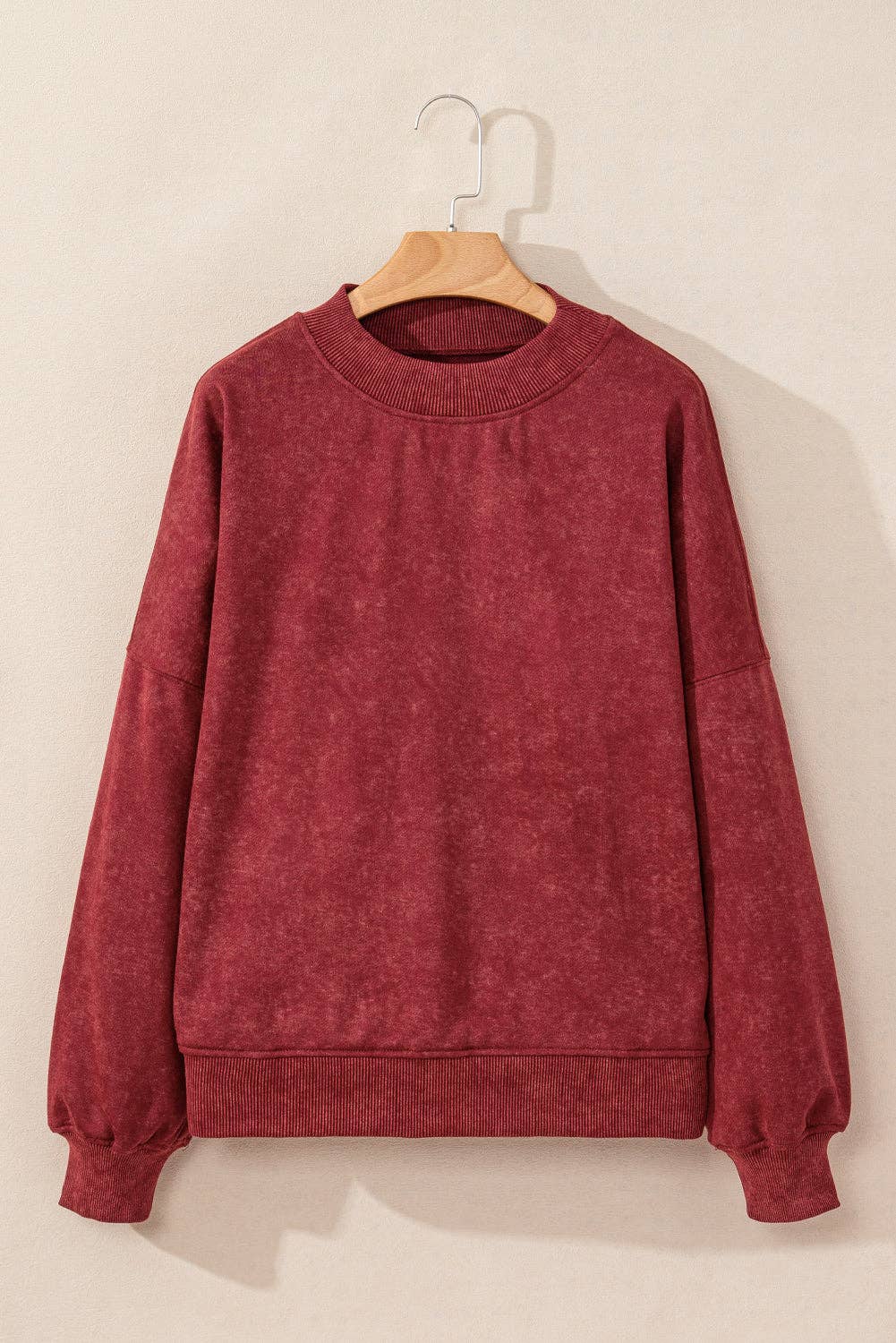 Women’s Washed Drop Shoulder Crewneck Sweatshirt: Red Dahlia / XL