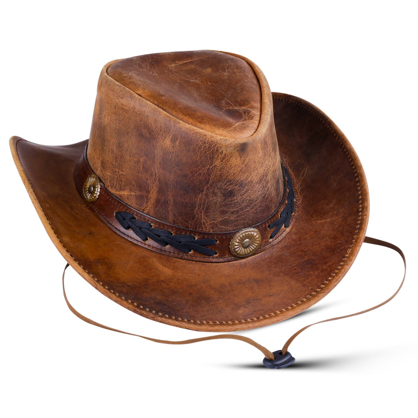 Shapeable Western Brown Leather Outback Cowboy Hat: Unisex, Size: Small