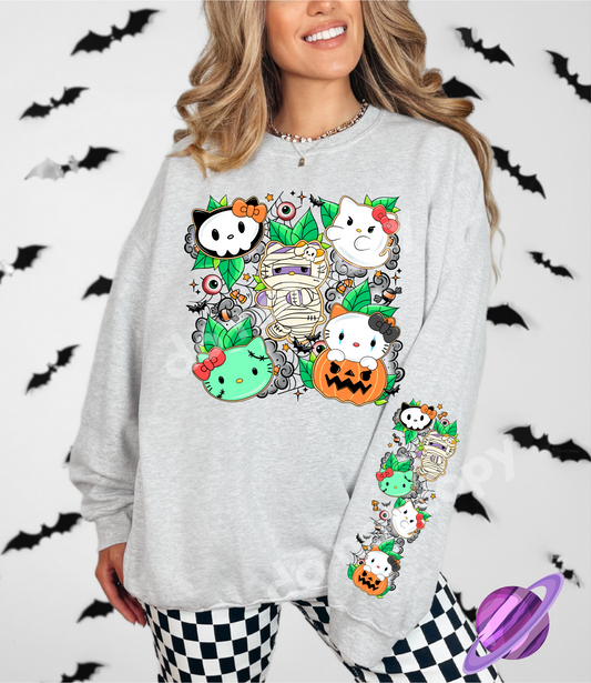 COOKIE KITTY- CREWNECK SWEATSHIRT  W/ SLEEVE PRINT