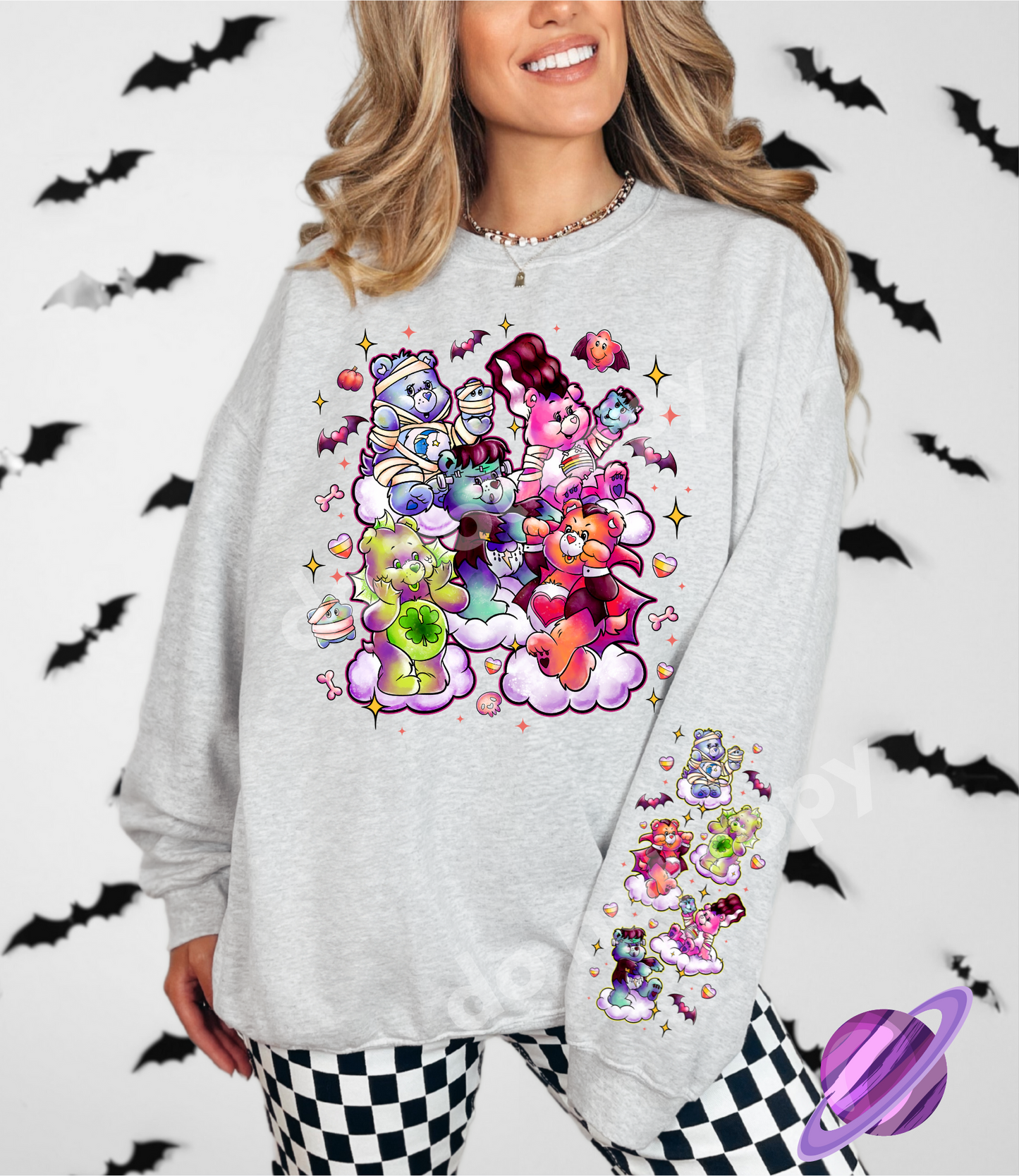 SCARY BEARY- CREWNECK SWEATSHIRT  W/ SLEEVE PRINT