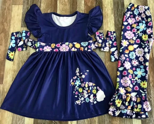 Navy Floral Bunny Set
