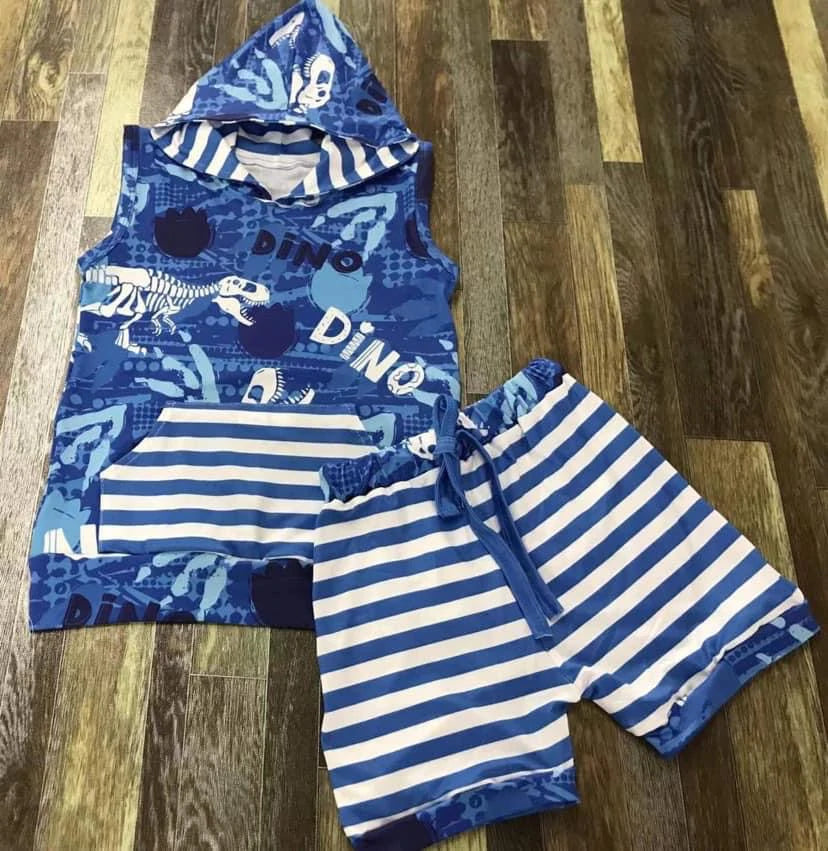 Blue Dino Short Set
